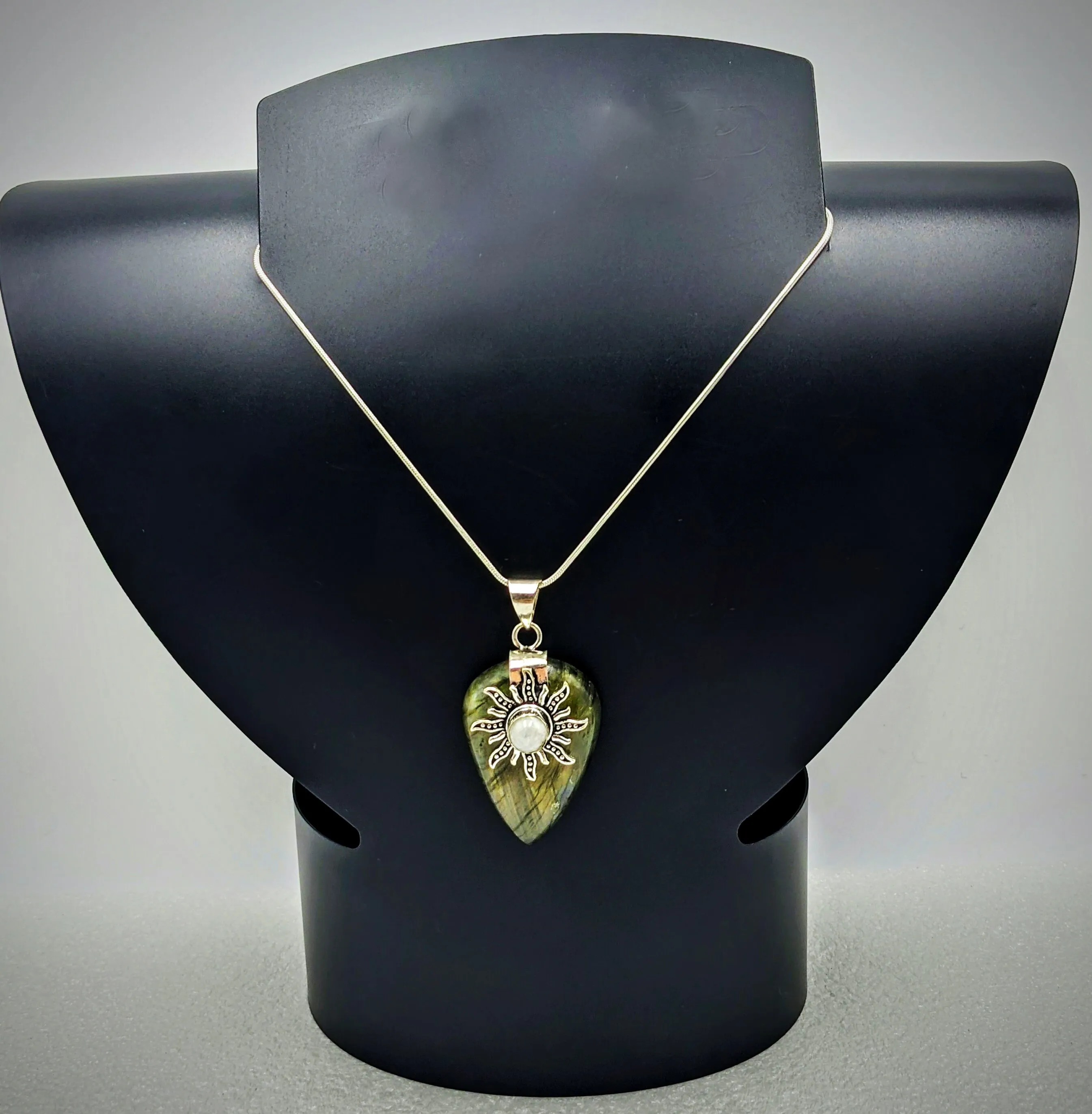 Labradorite & Moonstone , 925 Sterling Silver Necklace 24"