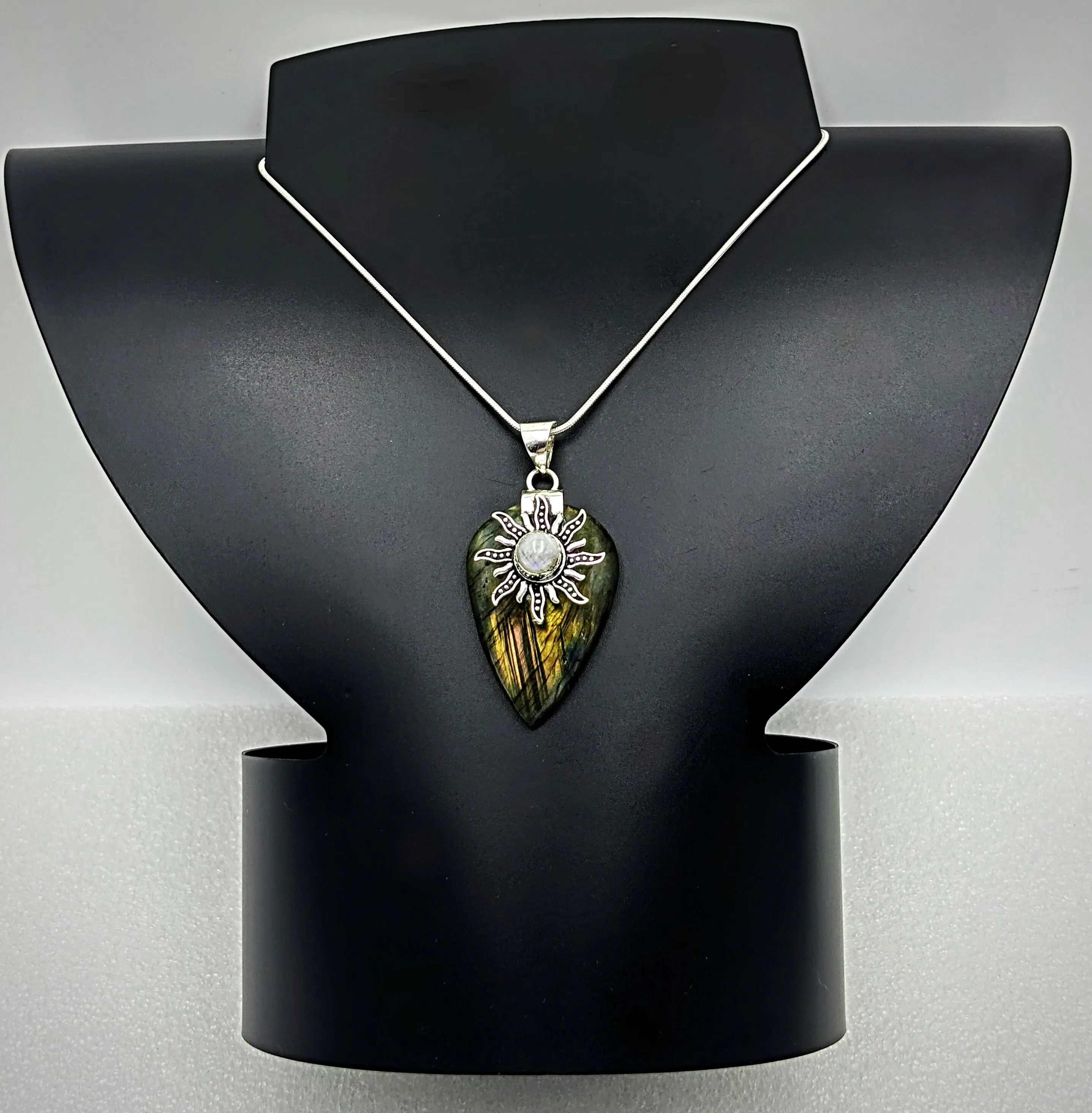 Labradorite & Moonstone , 925 Sterling Silver Necklace 24"
