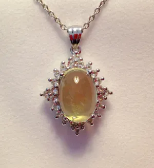 Lemon Quartz & White Topaz Sterling Silver Pendant with Chain