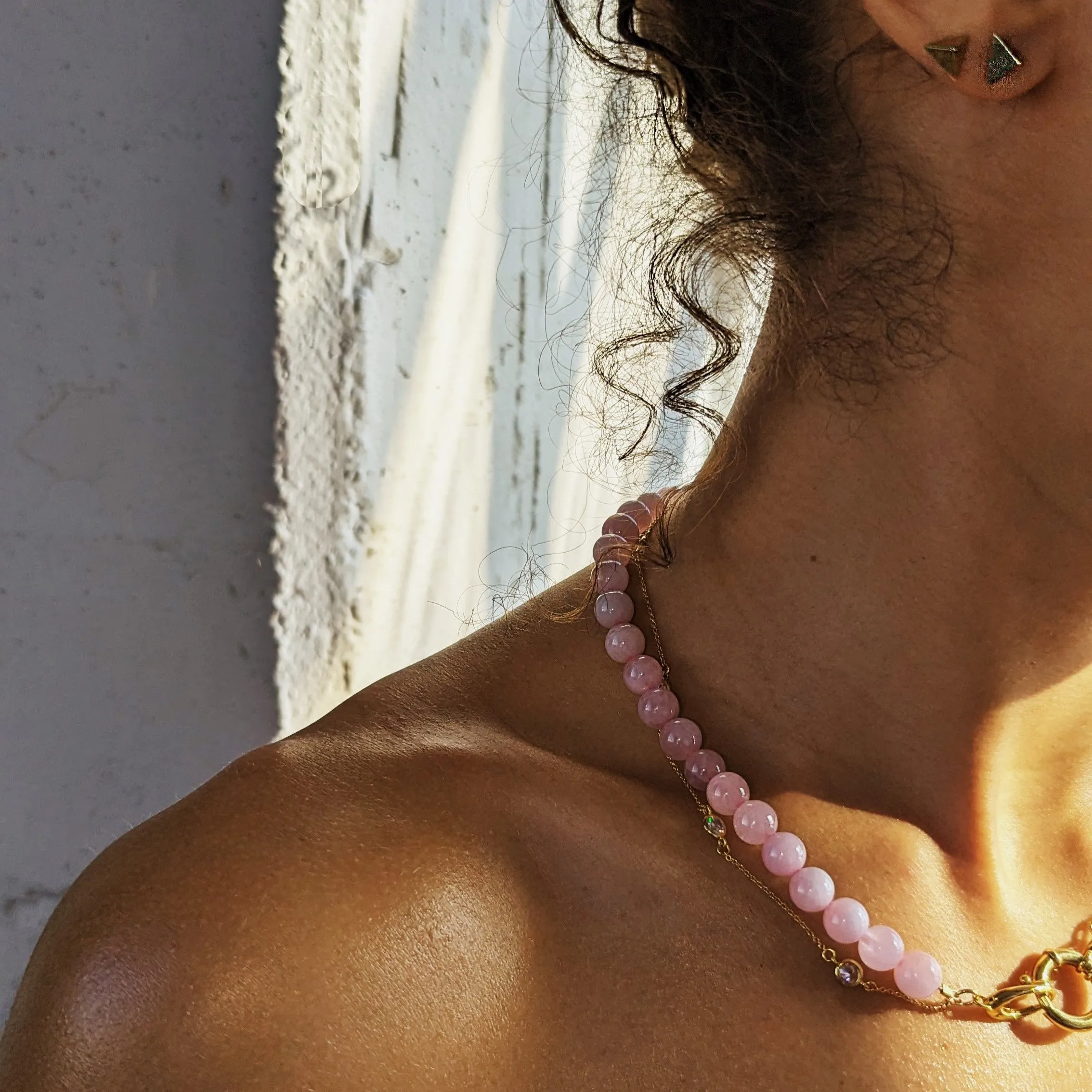 MAE Rose Quartz and Topaz Strand Choker