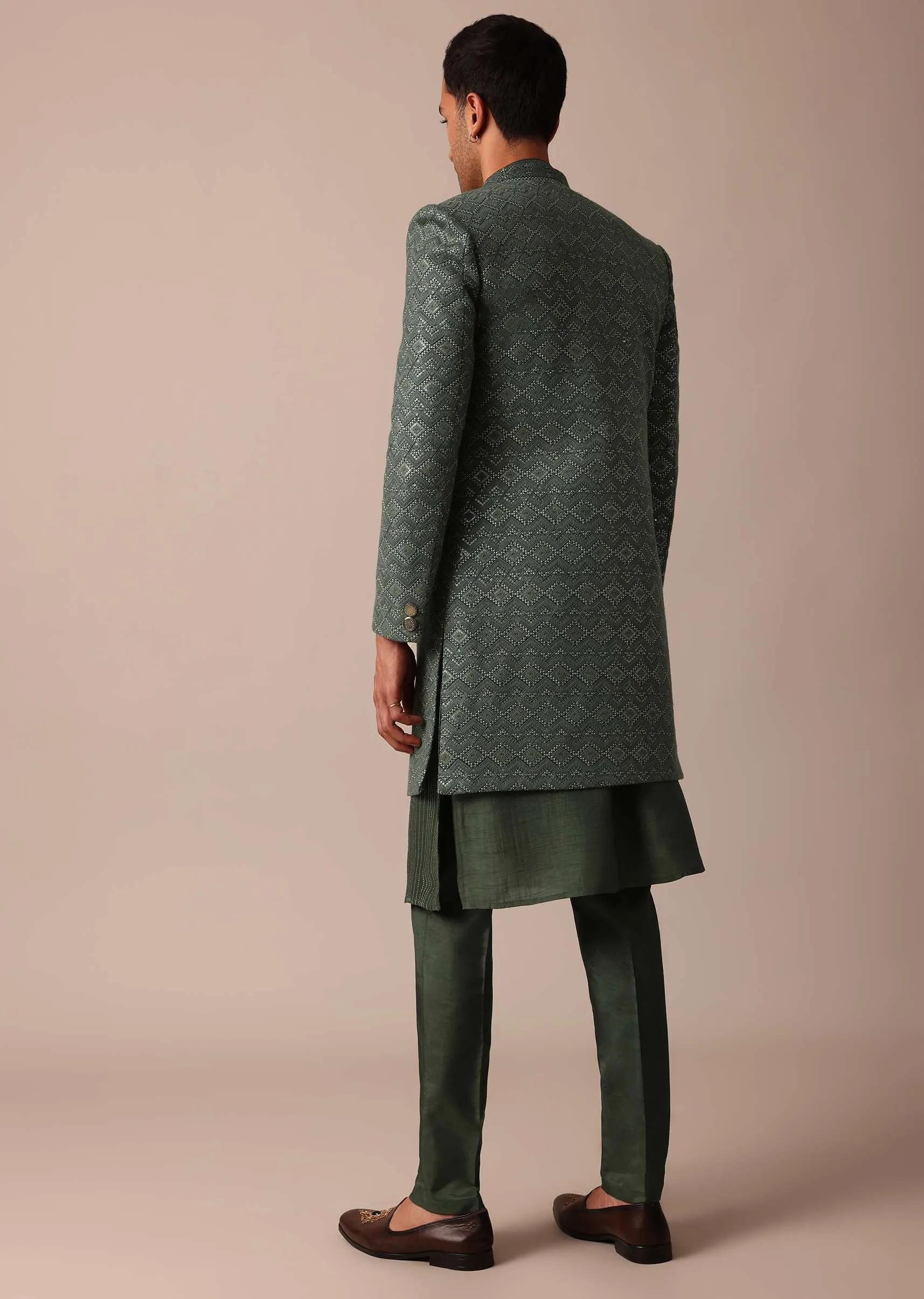 Majestic Green Silk Sherwani Set