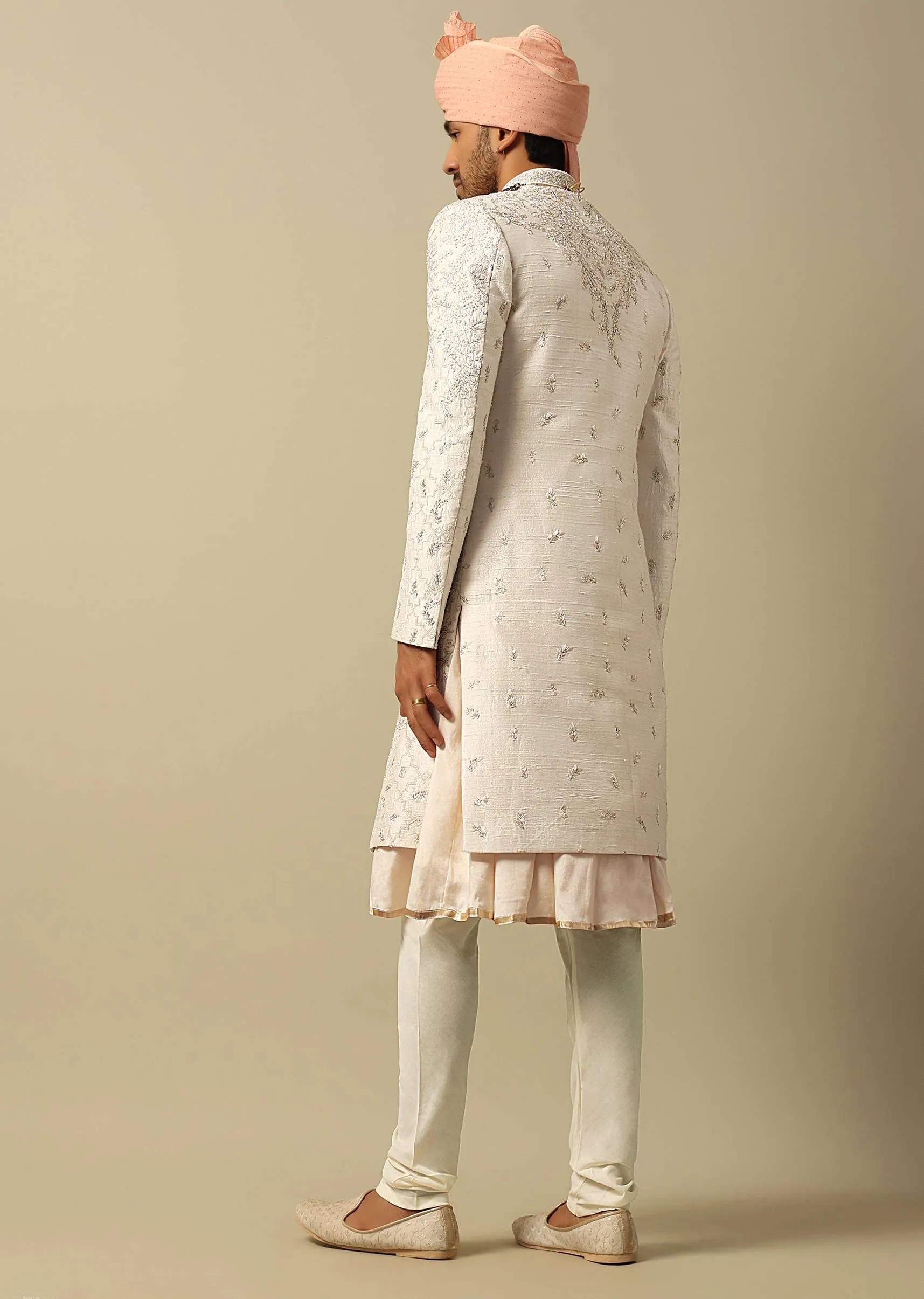 Majestic White Raw Silk Sherwani