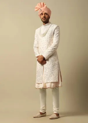 Majestic White Raw Silk Sherwani