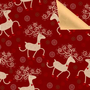 Merry Red Reindeer Gift Wrapping Paper - 1 roll 30 inches wide and 15 feet long
