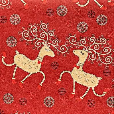 Merry Red Reindeer Gift Wrapping Paper - 1 roll 30 inches wide and 15 feet long