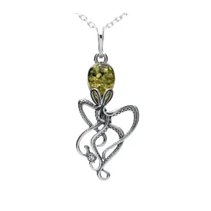 MILENA Necklace Green Amber Silver Octopus Small