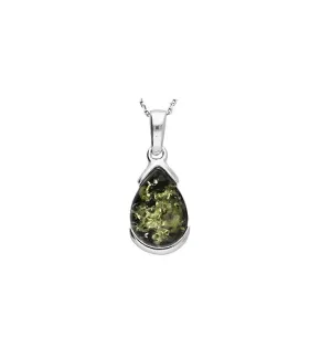 MILENA Necklace Green Amber Tear Drop