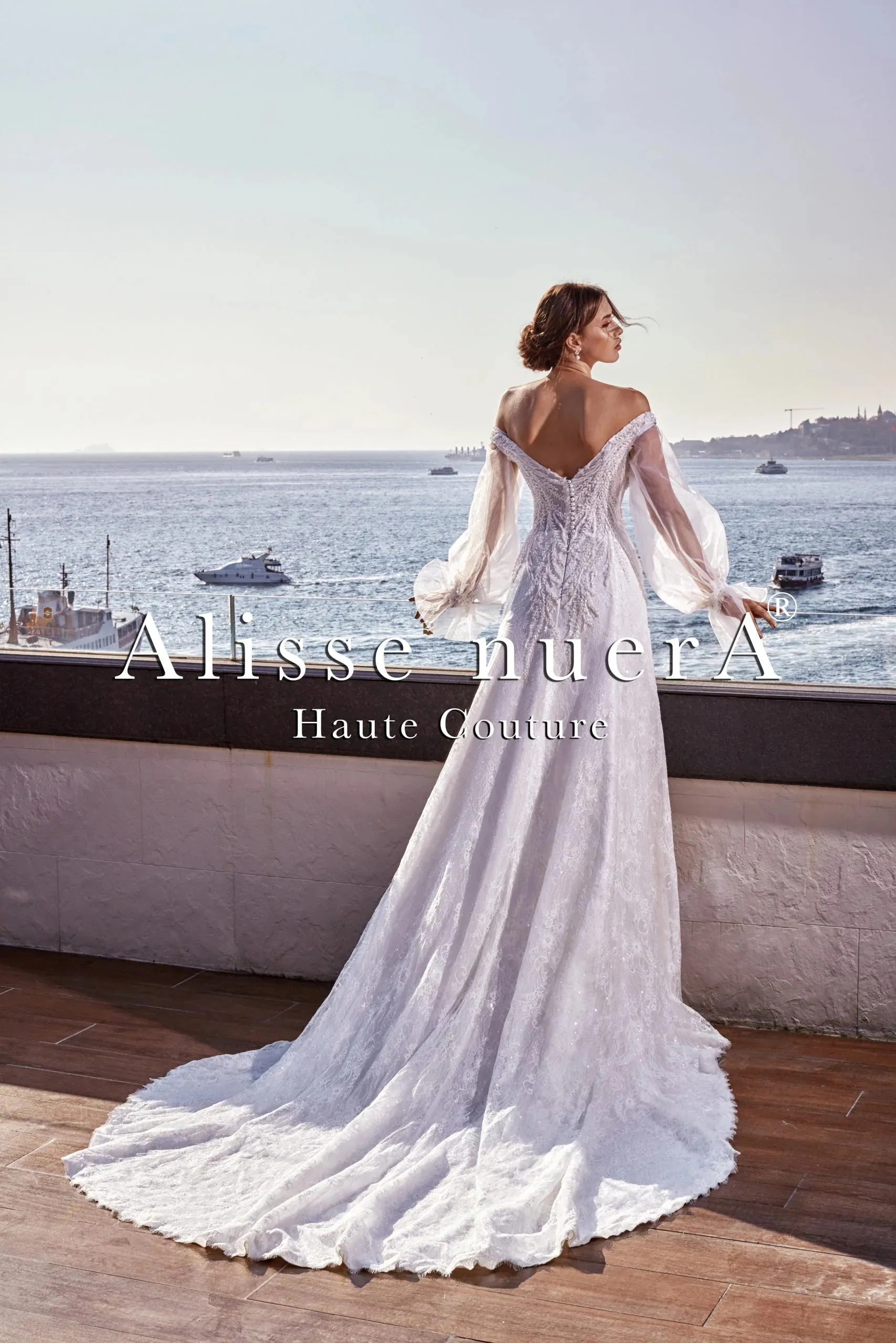 Off Shoulder Sweetheart Tulle Sleeve A Line Bridal Dress