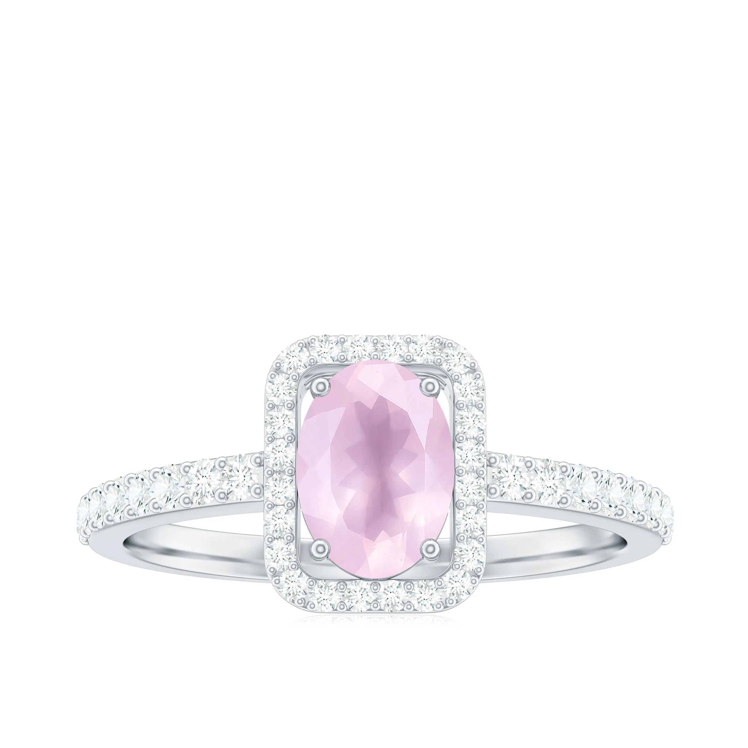 Oval Cut Rose Quartz Engagement Ring with Diamond Halo