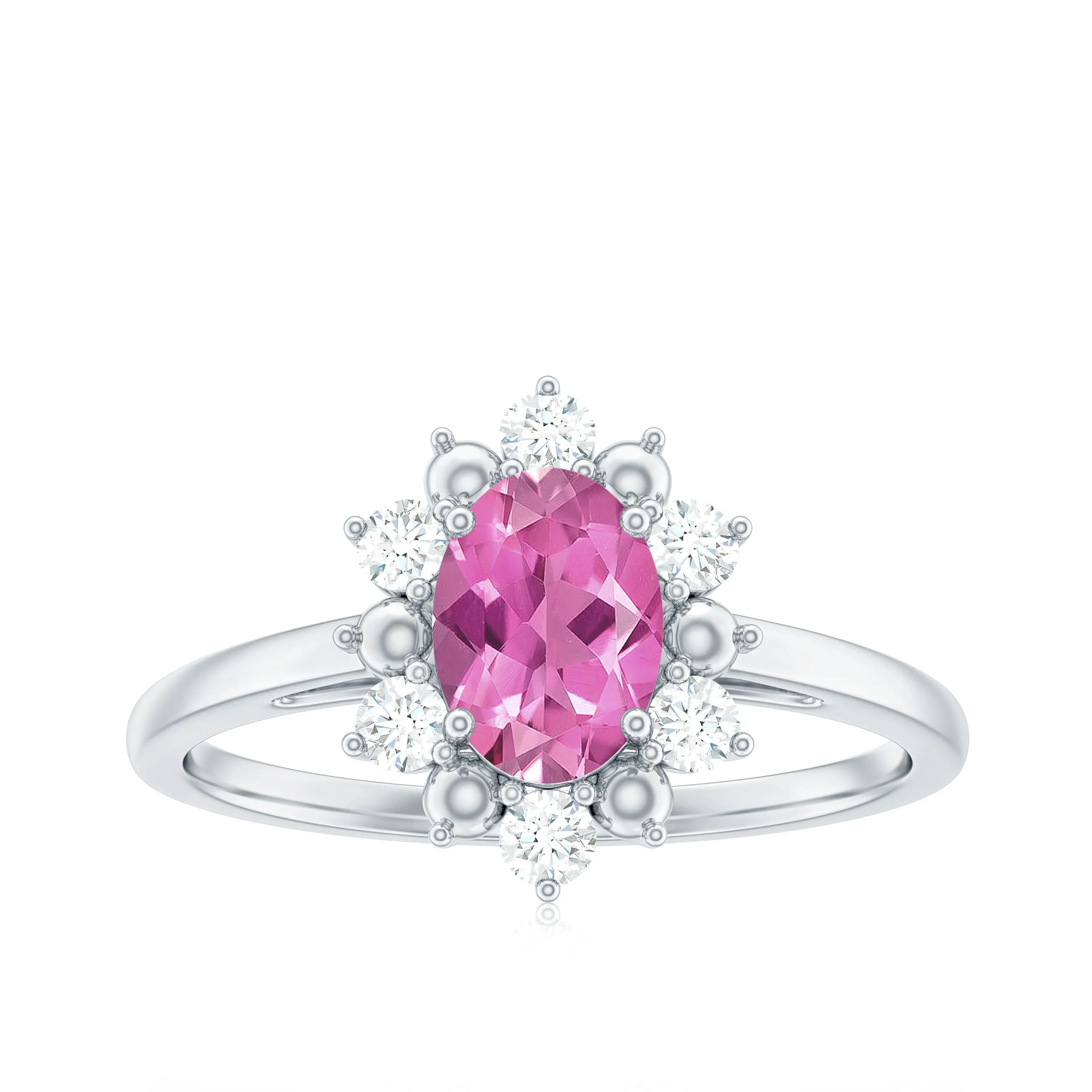 Oval Pink Tourmaline Floral Halo Engagement Ring with Diamond