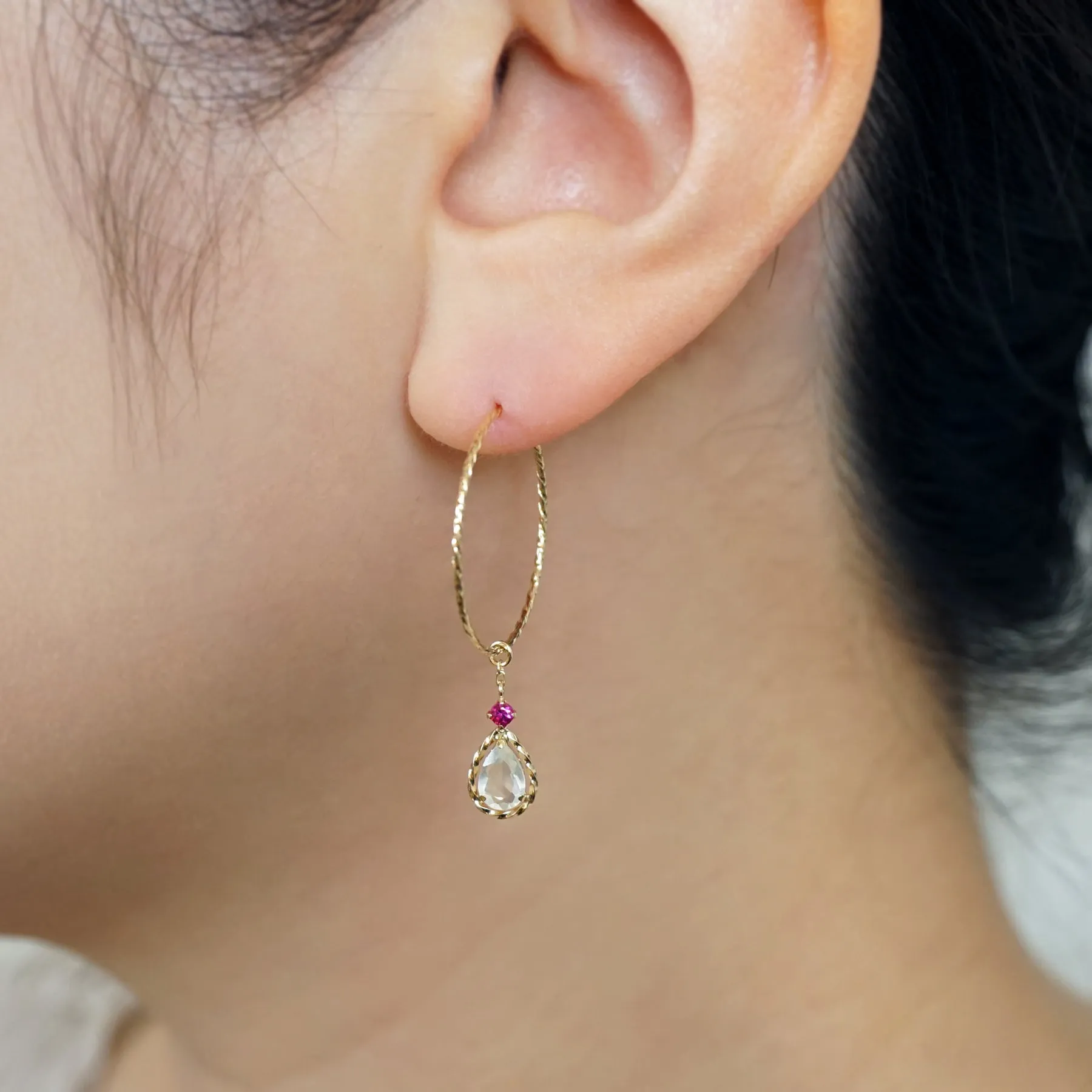 [Palette] 10K Ruby x Moonstone Charms (Yellow Gold)