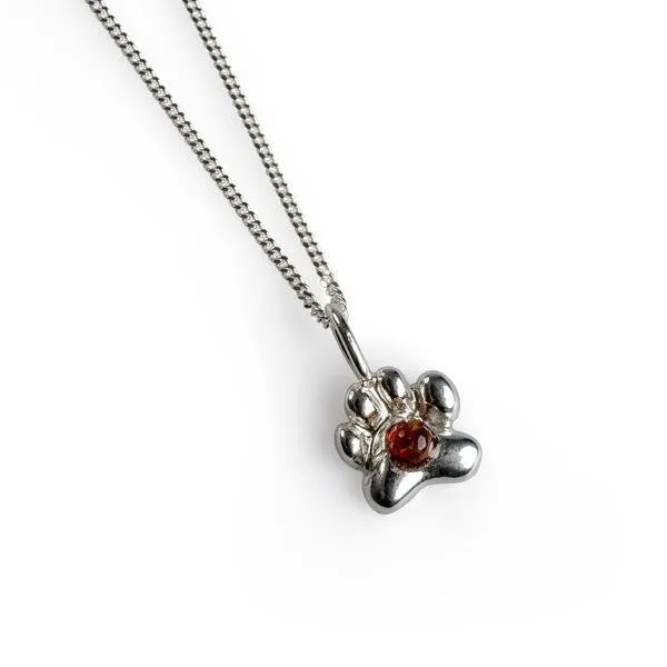 PAW PRINT NECKLACE IN SILVER AND AMBER