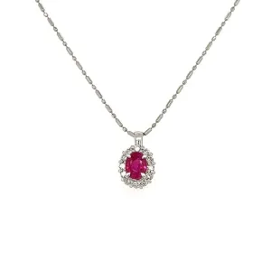 Platinium .61ct Oval Ruby & .40tcw Diamond Halo Necklace 3.0g, 16" at Regard Jewelry in Austin,