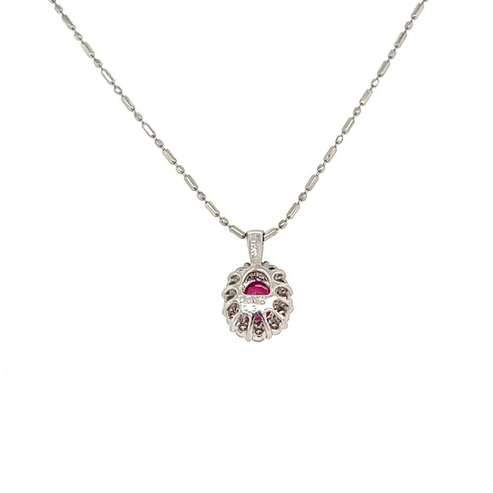 Platinium .61ct Oval Ruby & .40tcw Diamond Halo Necklace 3.0g, 16" at Regard Jewelry in Austin,