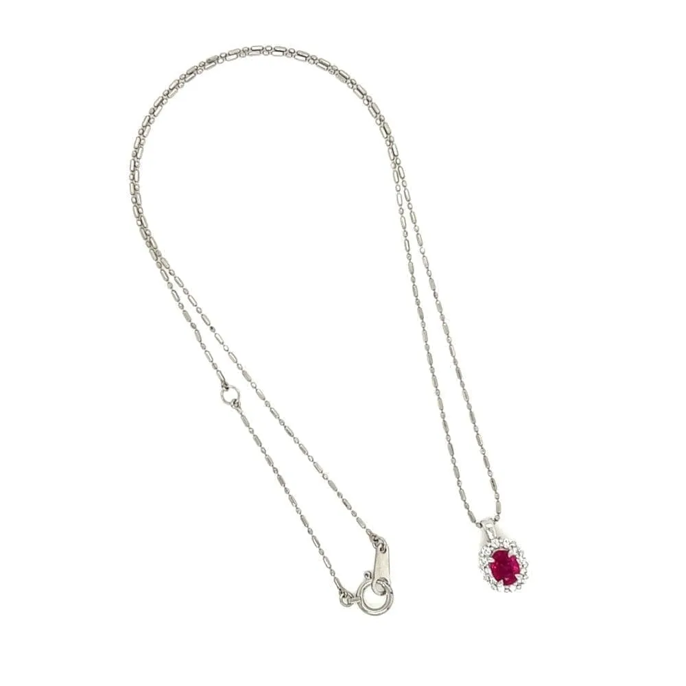 Platinium .61ct Oval Ruby & .40tcw Diamond Halo Necklace 3.0g, 16" at Regard Jewelry in Austin,
