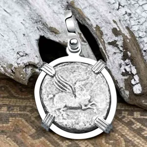 Roman Republic Silver Denarius 90 BC Pegasus Sterling Silver Pendant | Artifact #3286