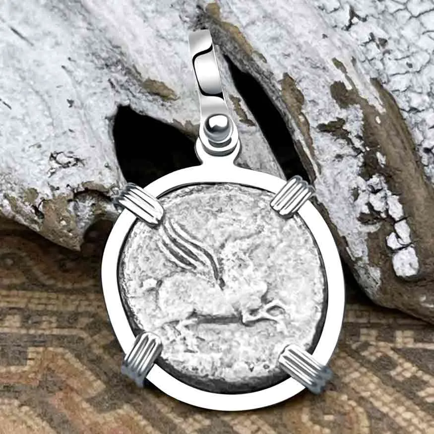 Roman Republic Silver Denarius 90 BC Pegasus Sterling Silver Pendant | Artifact #3286