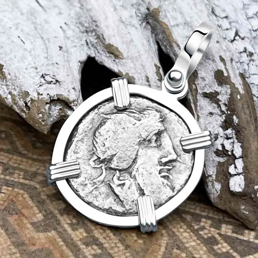 Roman Republic Silver Denarius 90 BC Pegasus Sterling Silver Pendant | Artifact #3286