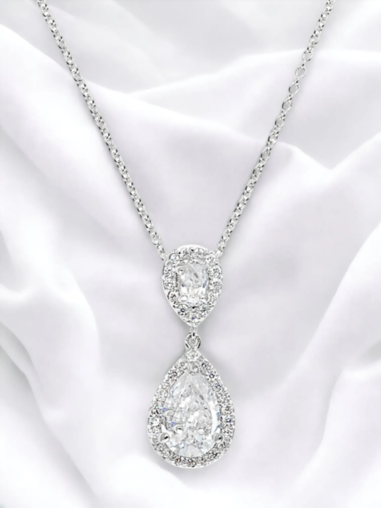 Rose Gold Halo Teardrop Bridal Necklace