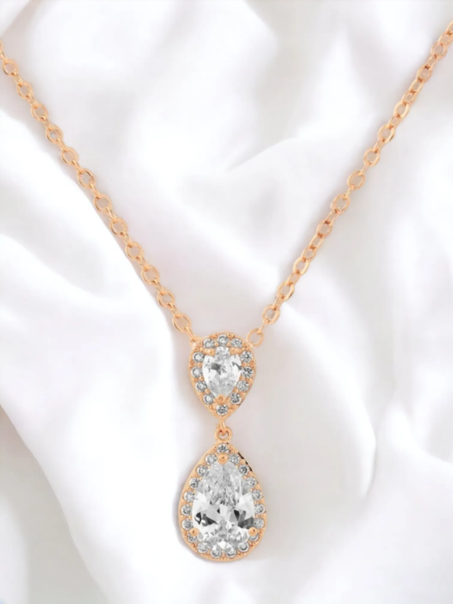 Rose Gold Halo Teardrop Bridal Necklace