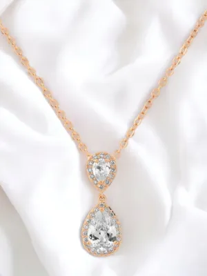 Rose Gold Halo Teardrop Bridal Necklace