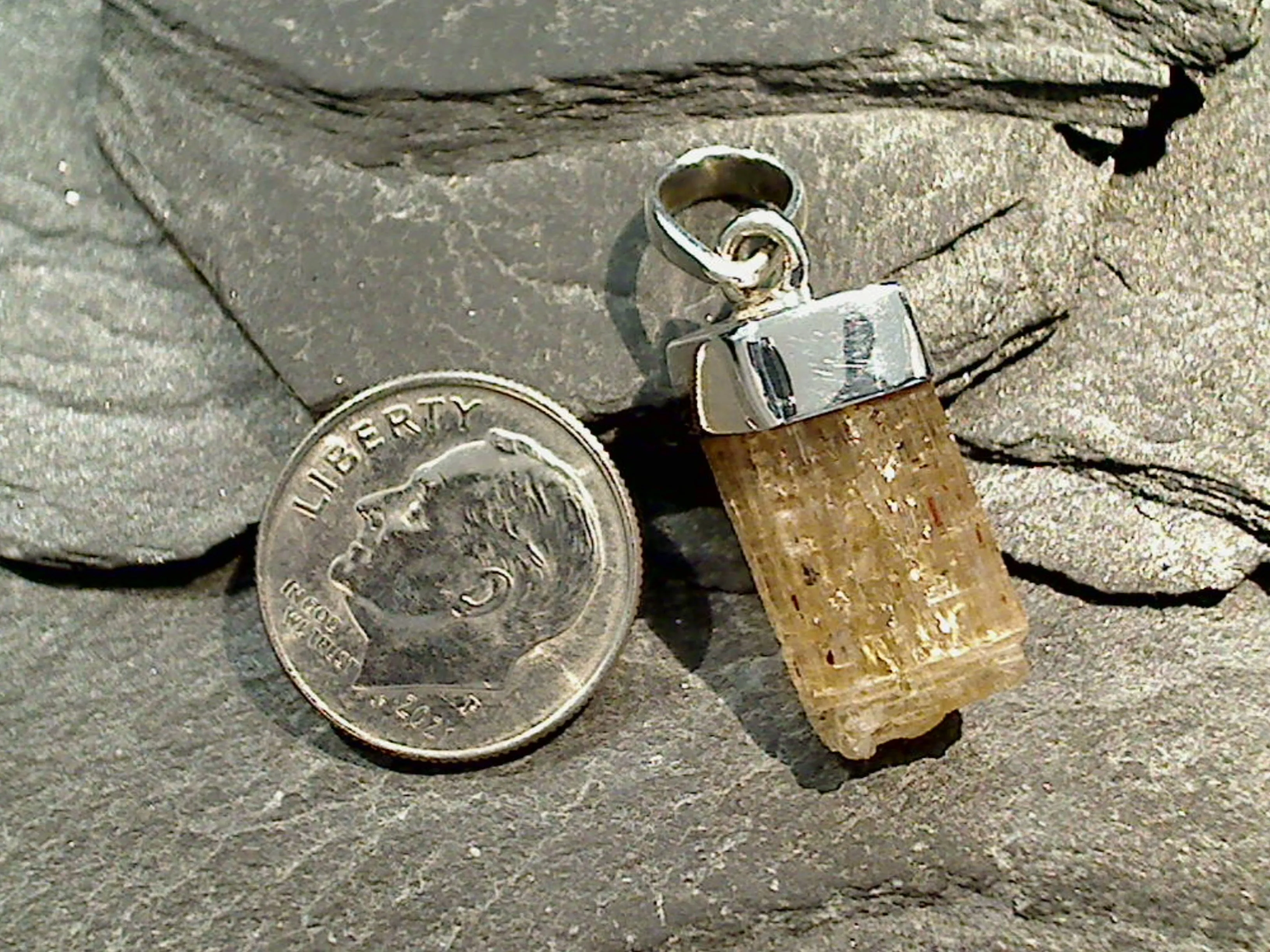 Rough Imperial Topaz, Sterling Silver Pendant