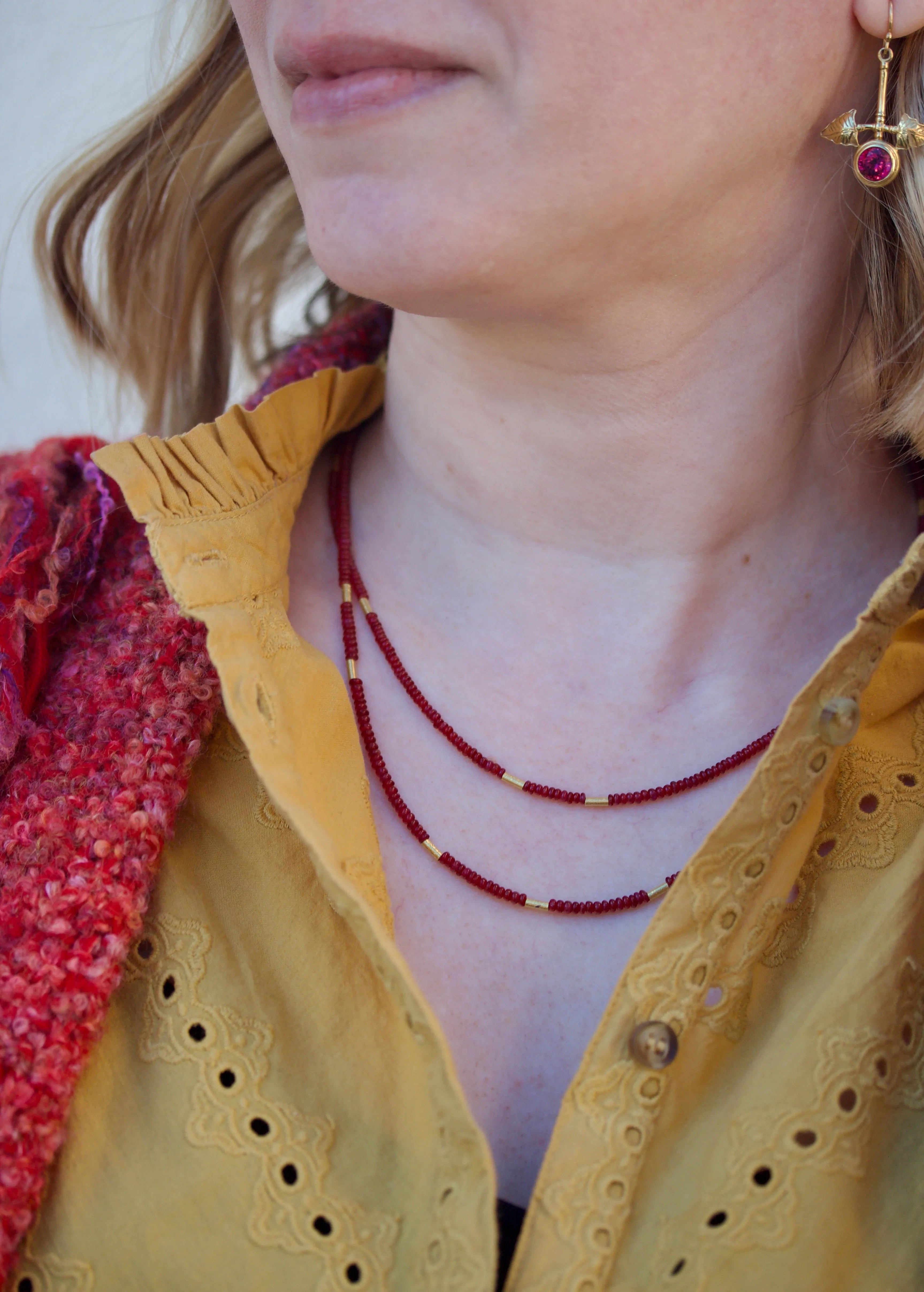 Ruby & High Karat Double Strand Necklace