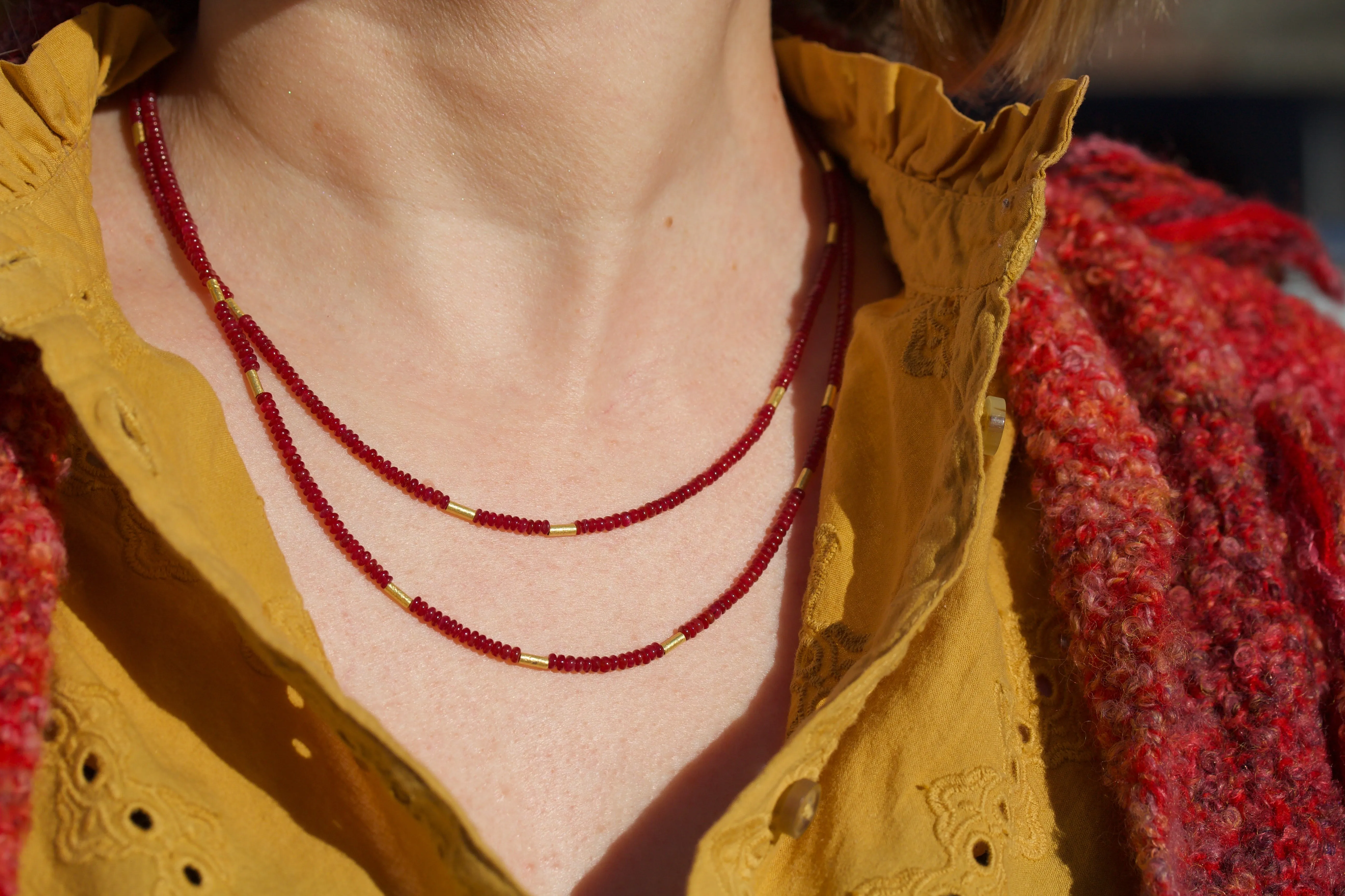 Ruby & High Karat Double Strand Necklace