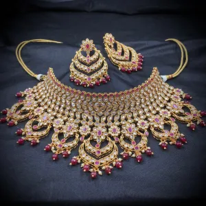 Ruby Gold Look Necklace Set 17274-4422