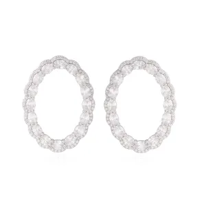 Scalloped Open Oval Earrings in White Gold