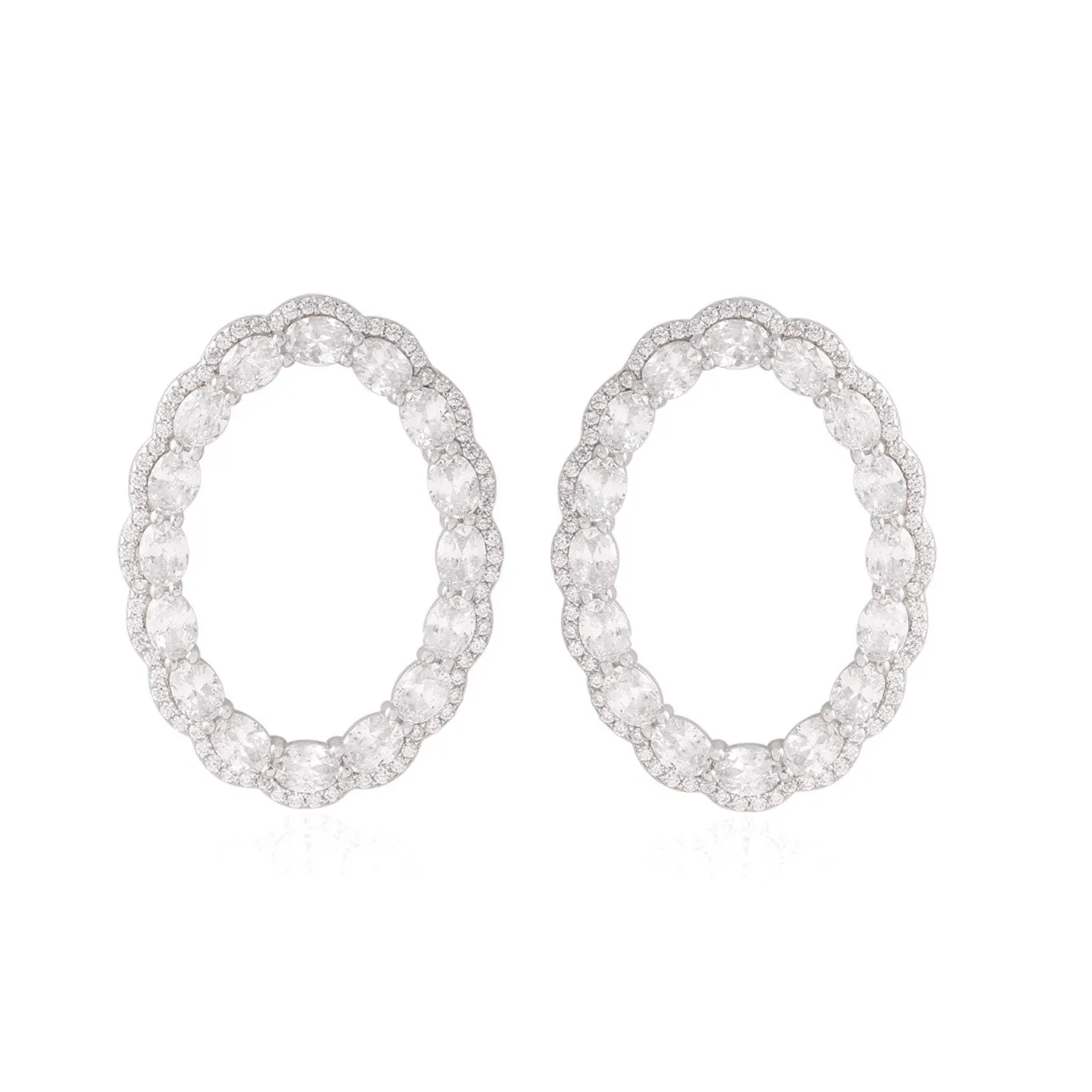 Scalloped Open Oval Earrings in White Gold