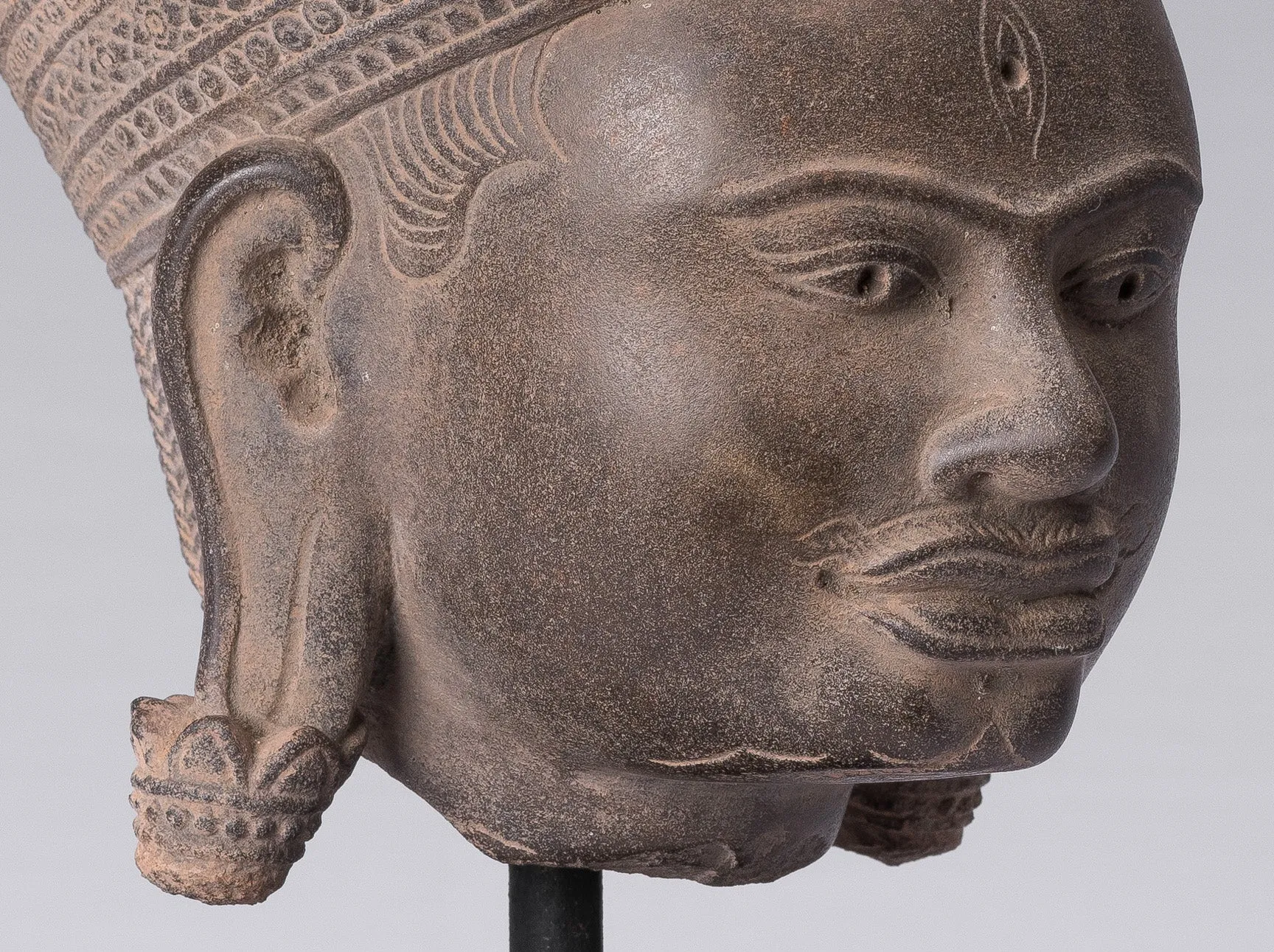 Shiva Statue - Antique Banteay Srei Style Khmer Stone Shiva Statue Head - Destroyer - 31cm/12"