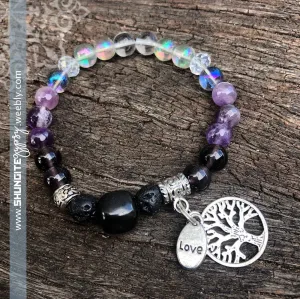 Shungite Amplified Chakra Bracelet [#28G] ~ CROWN ~ Medium ~ Tree of Life and LOVE Charms