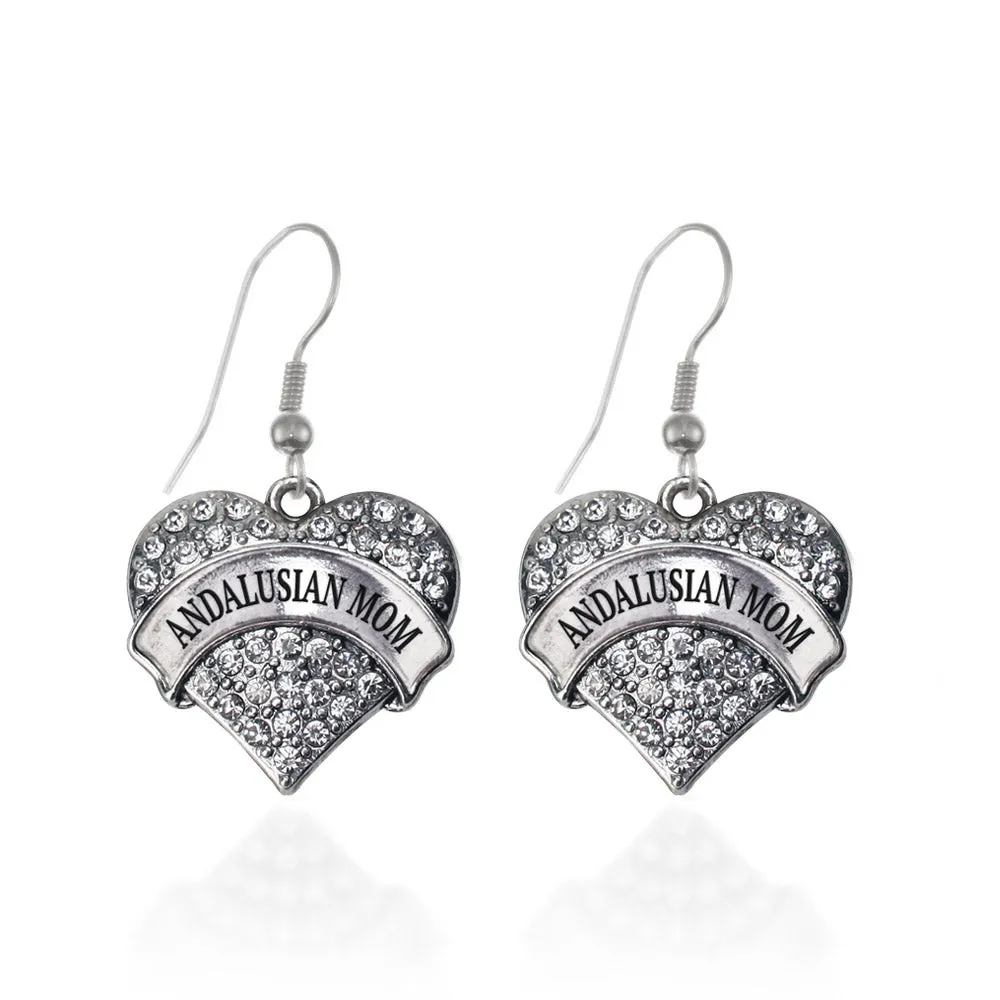 Silver Andalusian Mom Pave Heart Charm Dangle Earrings