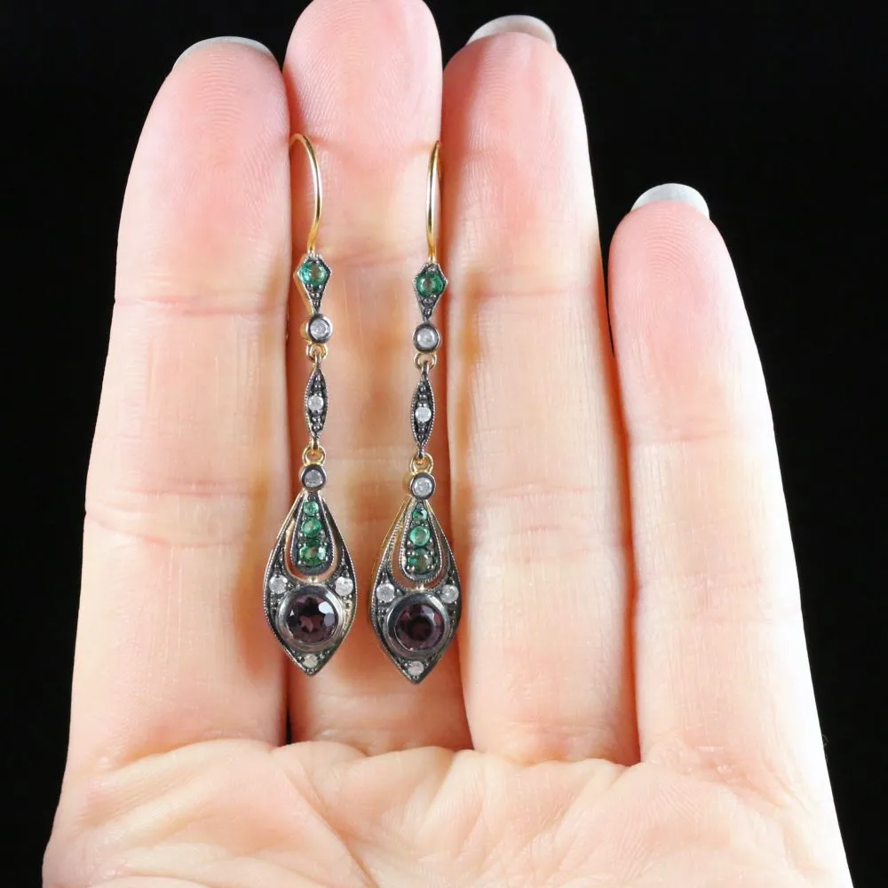 Suffragette Earrings Emerald Amethyst Diamond