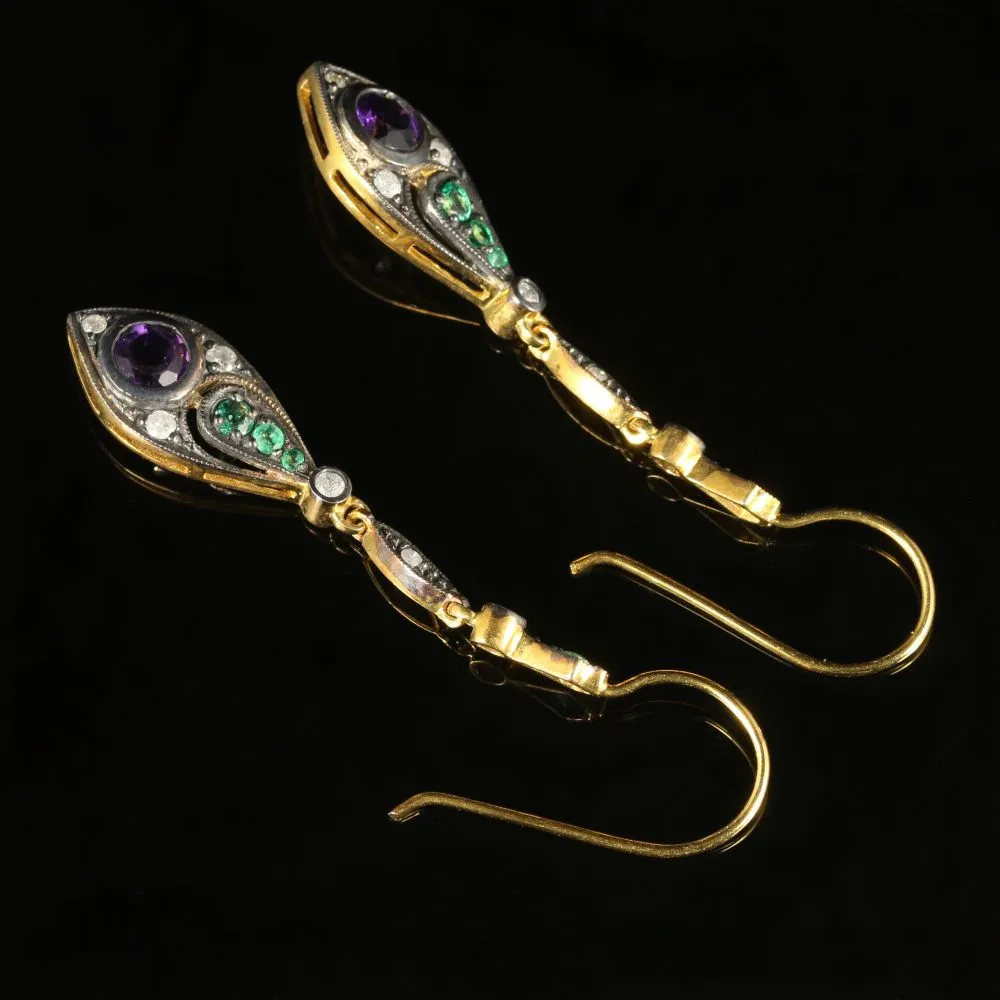 Suffragette Earrings Emerald Amethyst Diamond