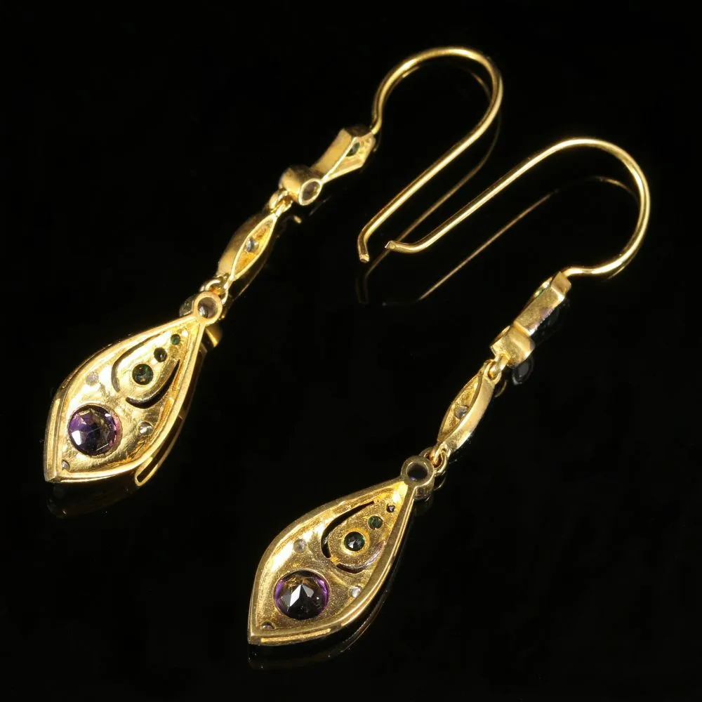 Suffragette Earrings Emerald Amethyst Diamond