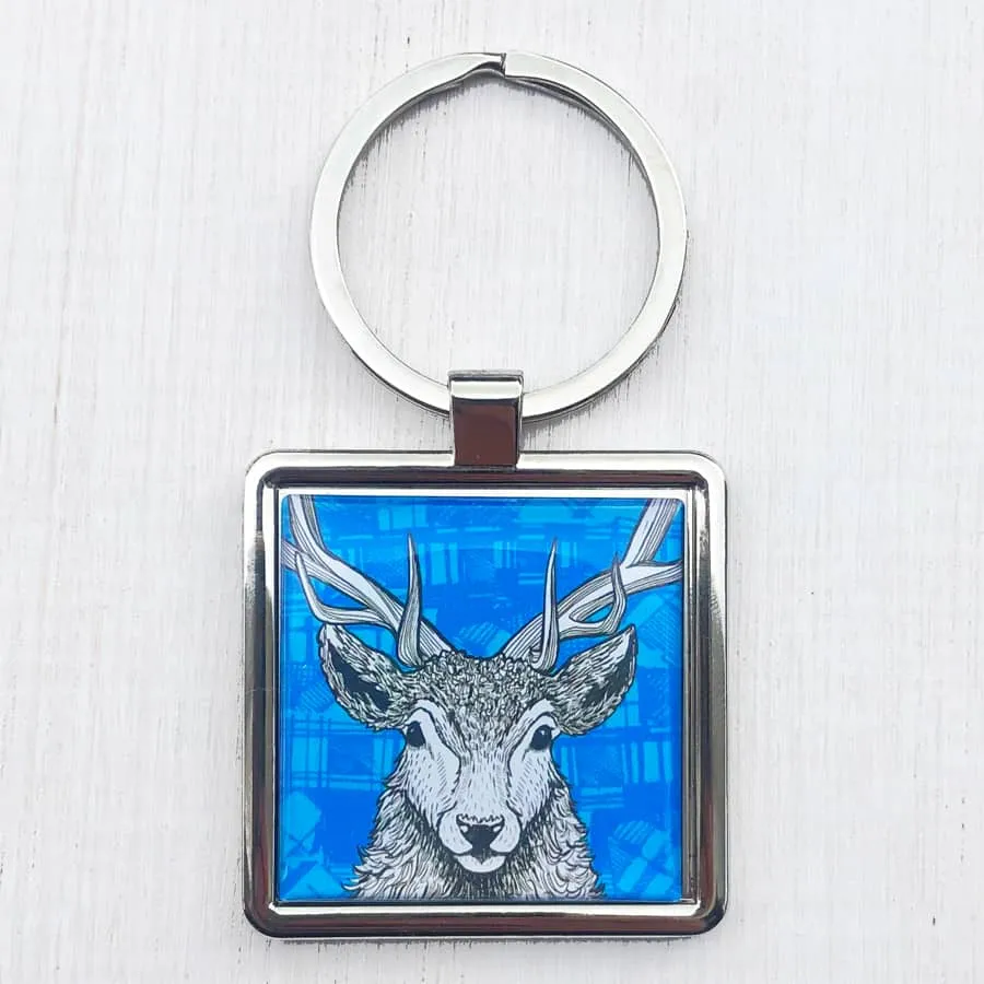 Tartan Stag Metal Keyring