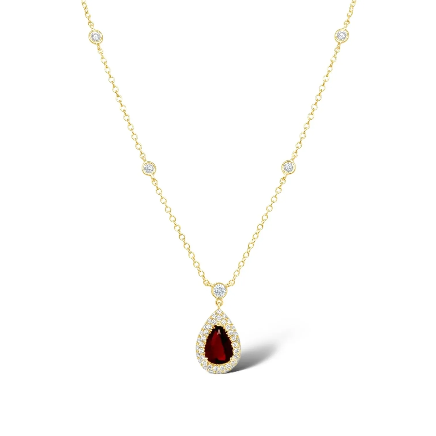 Teardrop Ruby & Diamond Halo Necklace