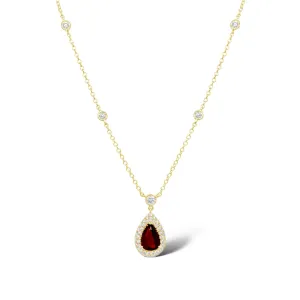 Teardrop Ruby & Diamond Halo Necklace