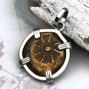 Top Grade Biblical Widow's Mite in 14K White Gold Pendant | Artifact #3340
