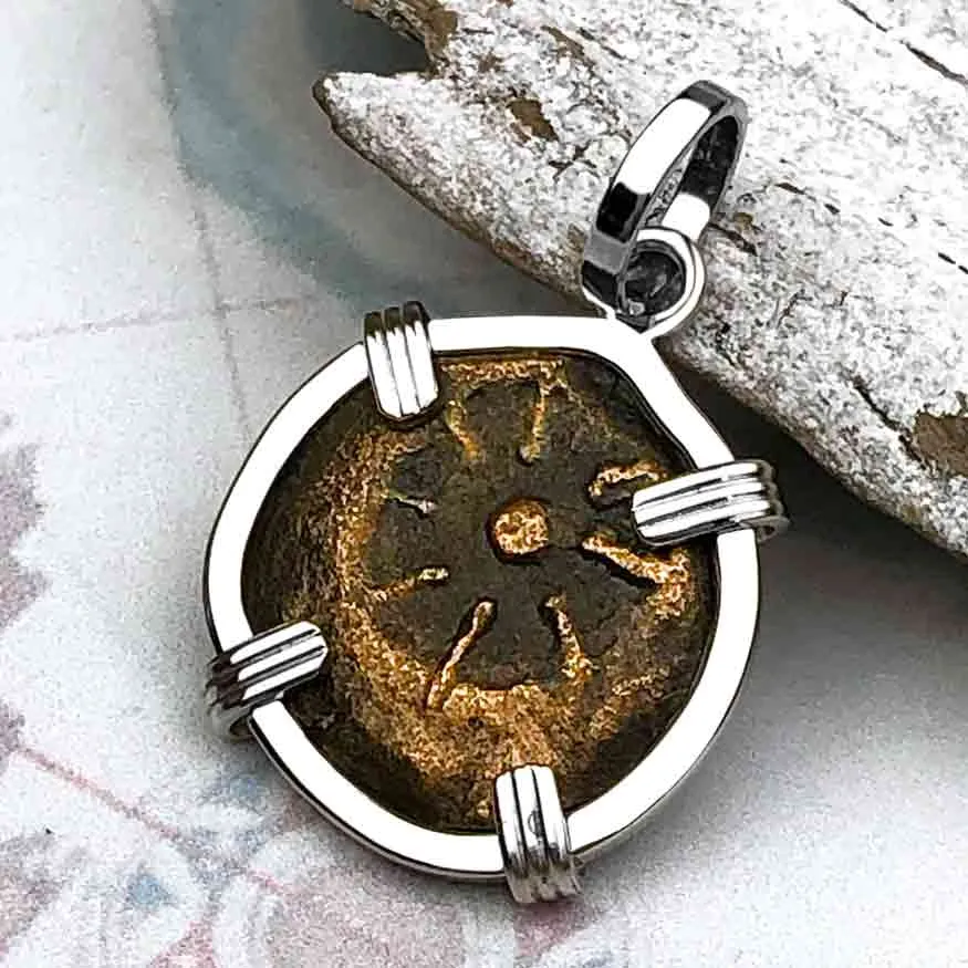 Top Grade Biblical Widow's Mite in 14K White Gold Pendant | Artifact #3340