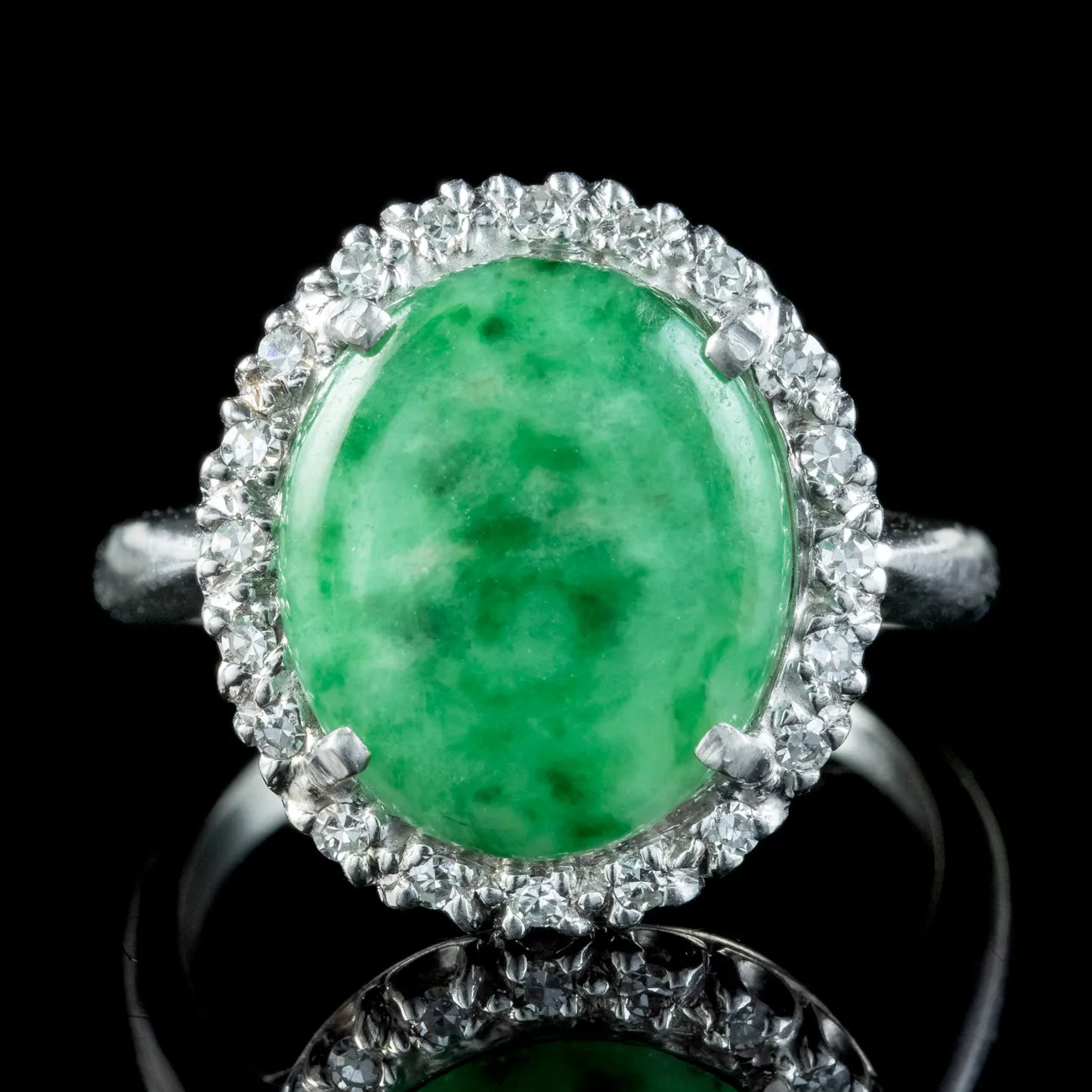 Vintage Jade Diamond Cluster Ring 7ct Jade
