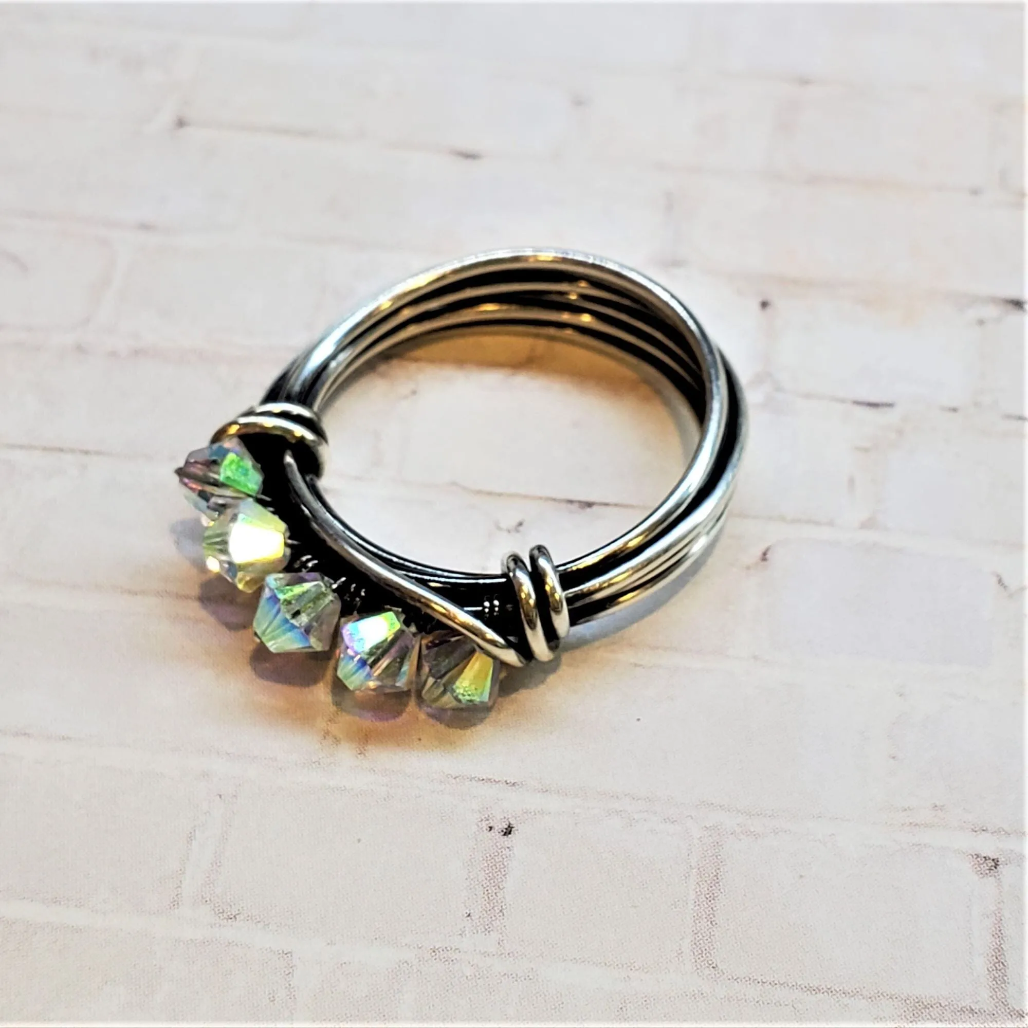 Wire Wrapped Antiqued  Silver Super Sparkly Multi Band Bling Ring