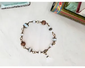 Wire Wrapped Bracelet or Anklet in White, Boho, Bohemian, Renaissance, Medieval, Choice of Colors and Metals