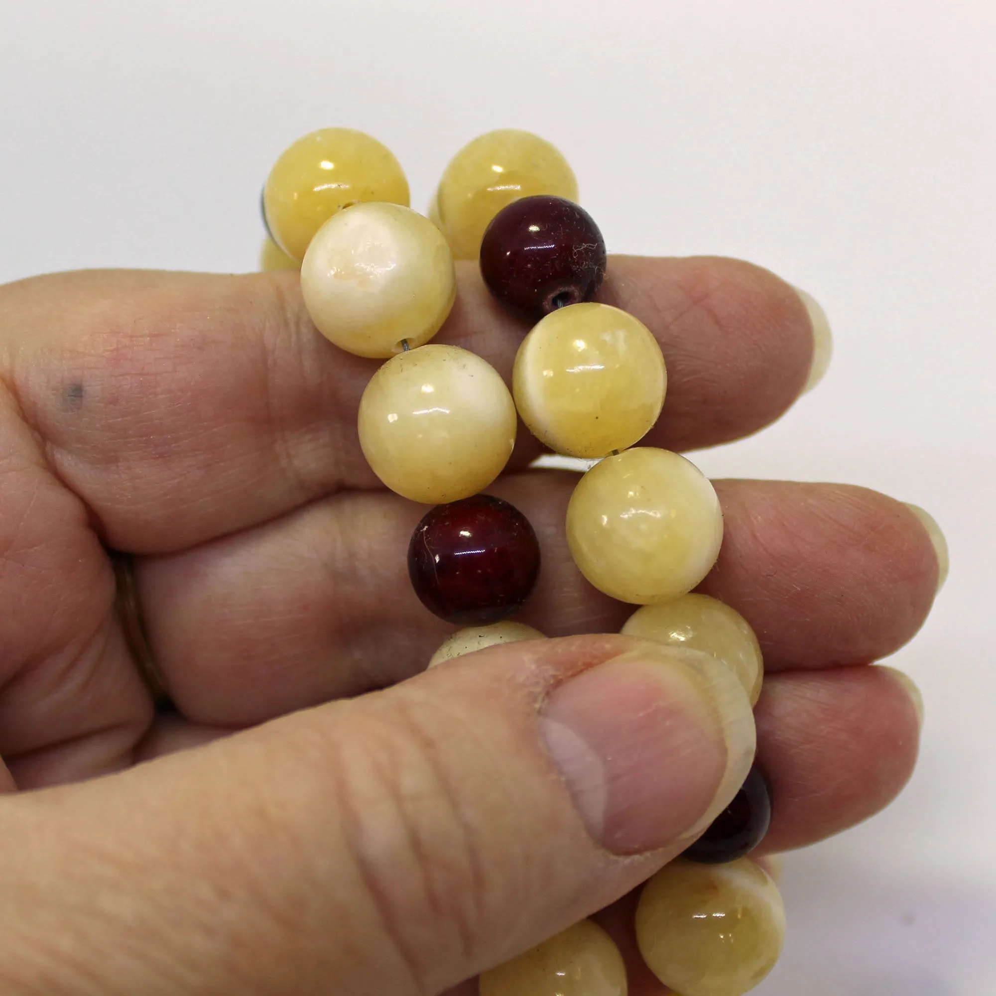 Yellow Calcite and Ruby Red Quartzite Beaded Necklace and Earrings Set